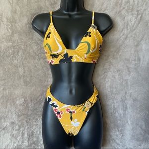 Yellow Tropical Pattern Matching Bikini Set